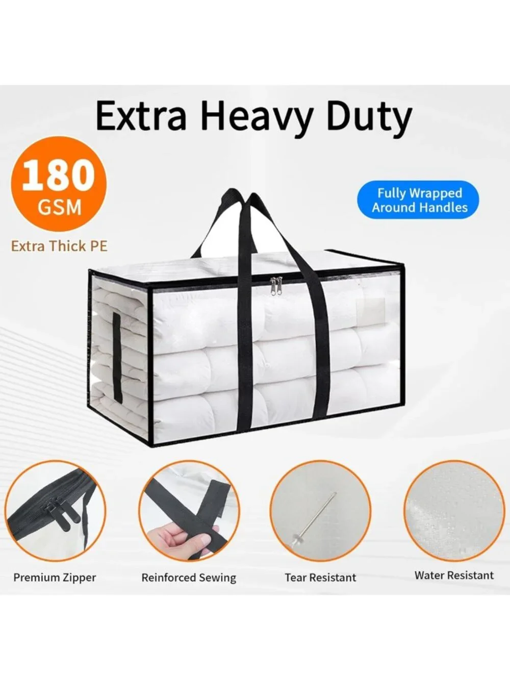 Extra Large Heavy Duty Waterproof Moving Bags - 8 Pack Storage Totes with